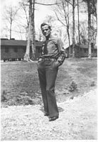 John Boling as a Special Project Assistant. Note the insignia of rank on the sleeve and the much better fitting uniform. Also, you will note John appears to be much older than in the previous image. Normally, an enrollee was in the CCC for a maximum of two years. Although it was rare, some were allowed to stay longer, perhaps because of the dire straits of their families. In this case, John Boling stayed in for almost six years. At about the 5th year, he was disenrolled and brought back in a special category, perhaps similar to that of the Local Experienced Man provision. John was also married his last year in the CCC, another unusual practice.