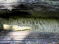 Inscriptions inside the cabin in Greenbriar County on Blizzard Run on the South Fork of Cherry River on what is called Fork Mountain.