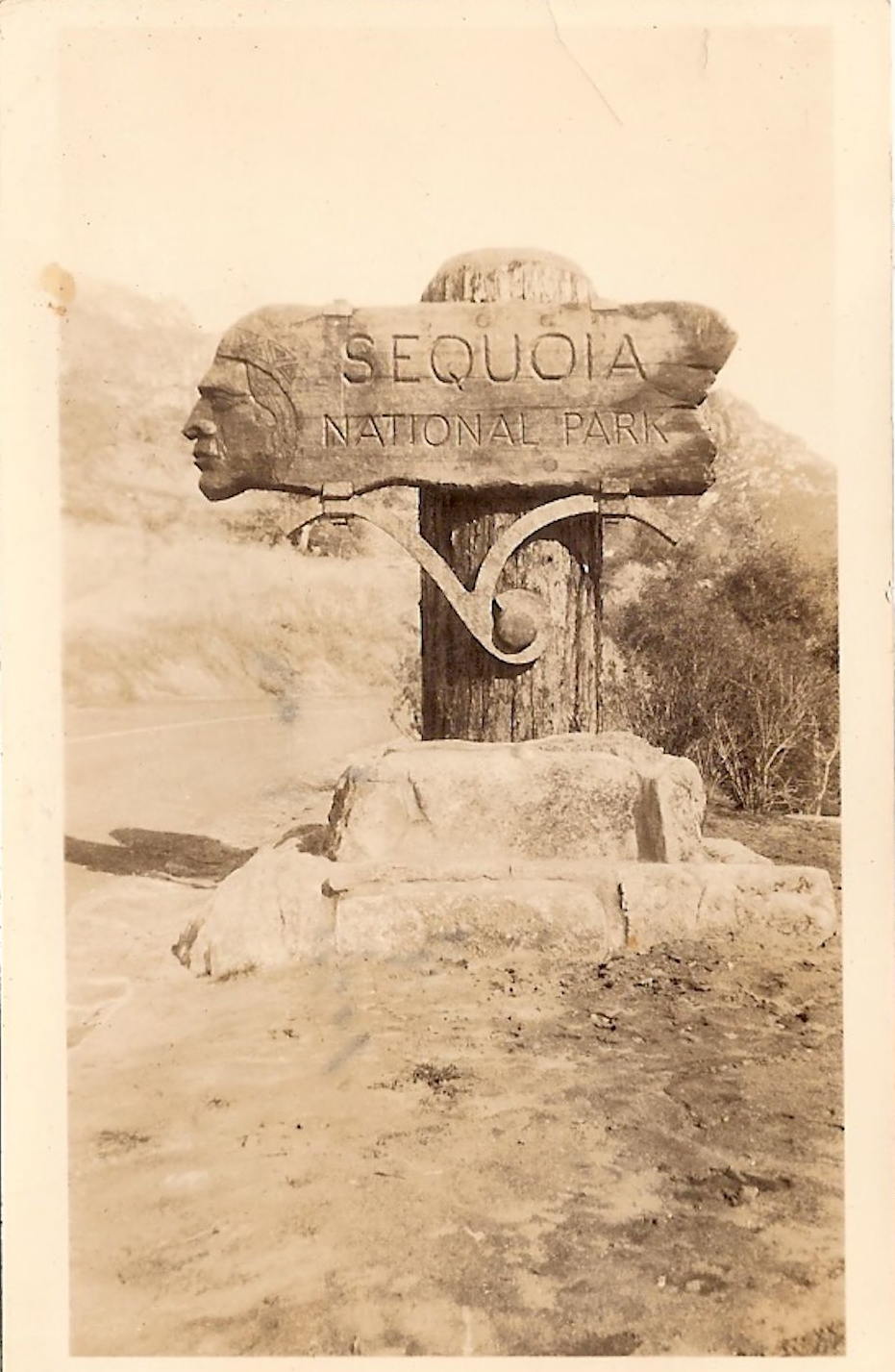 Entrance sign to Sequoia National Park, one of the many photos Richard took of his experiences in the CCC